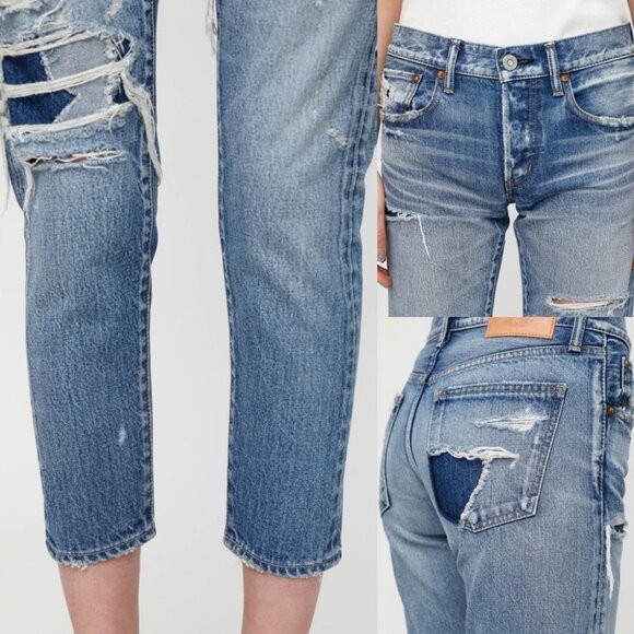 NEW Moussy Vintage Japanese Denim‎ Distressed Straight Blue Jeans Size 26 Button - Picture 16 of 16